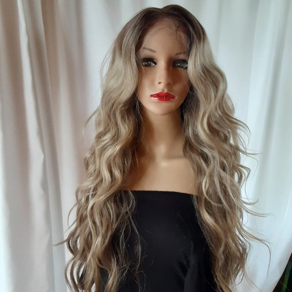 Ash blonde mix lace front wig with roots